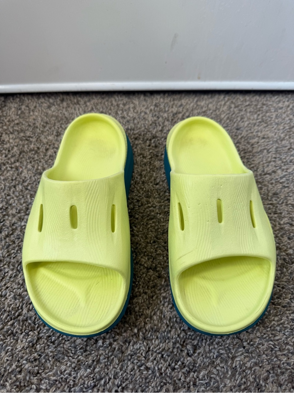 Hoka sandals size 8 women Neon Yellow and Teal Slide Sandals